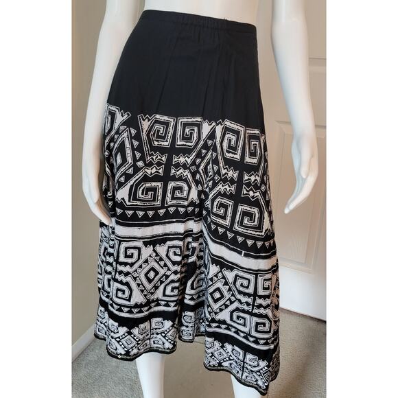 VTG Tiered Boho Skirt Beaded Applique Black & White Geometric Chico's 2 (US L) - Picture 1 of 9